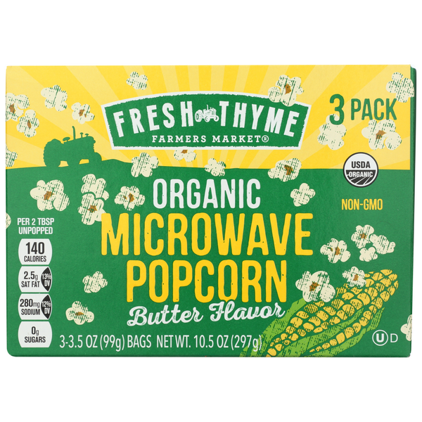 slide 1 of 1, Fresh Thyme Org Butter Microwave Popcorn, 10.5 oz