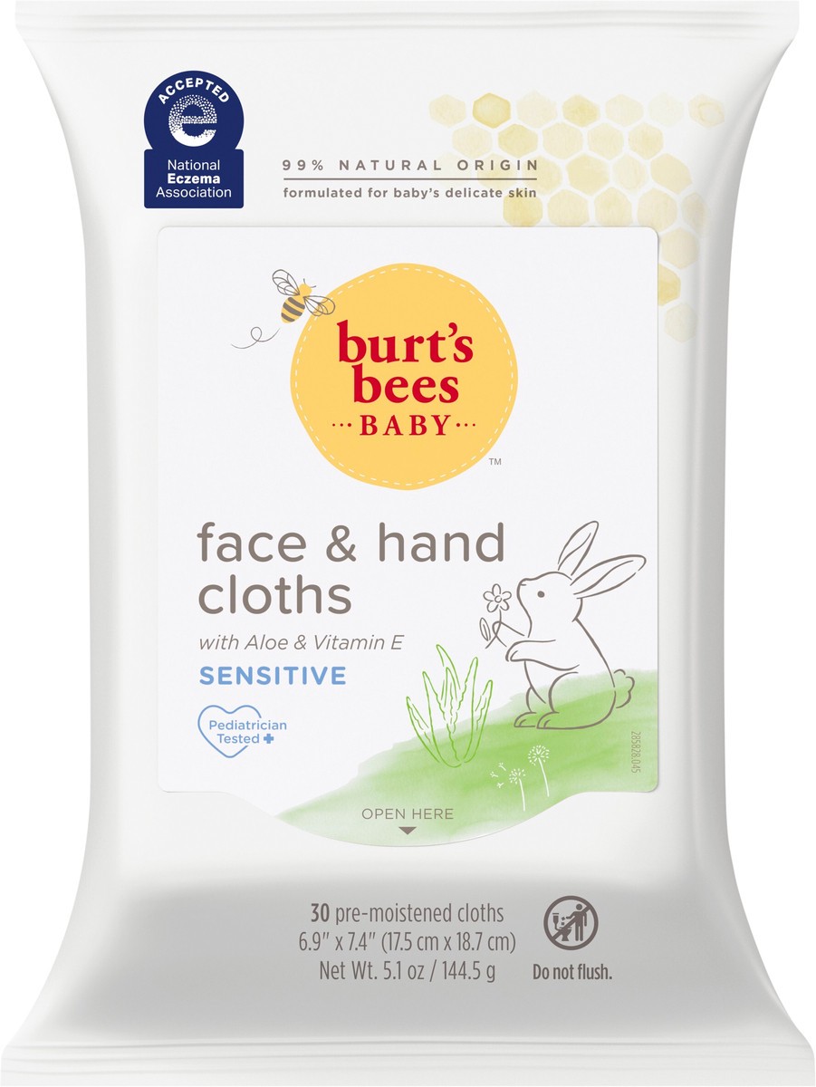 slide 9 of 9, Burt's Bees Baby Face & Hand Cloth Unscented Cleansing Wipes, 30 ct