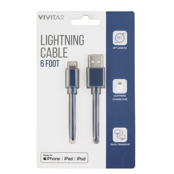 slide 1 of 2, Vivitar Lightning To Usb-A Cable, 6', Navy, Nil1006-Nav-Stk-24, 1 ct