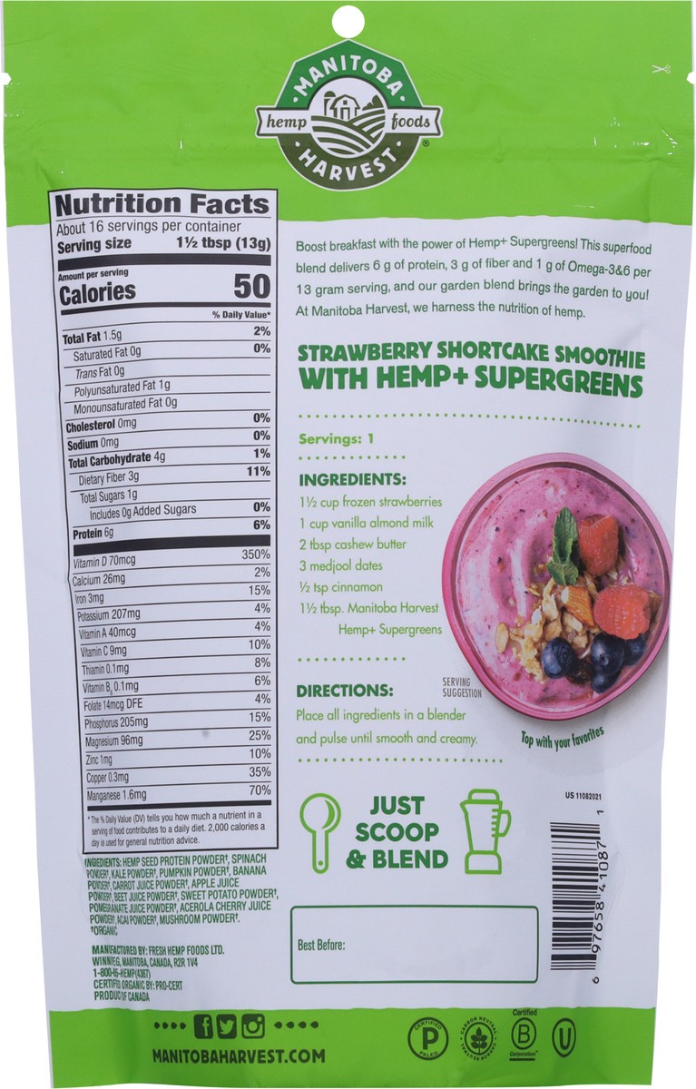 slide 5 of 9, Manitoba Harvest Organic Hemp+ Supergreens 7.5 oz, 7.5 oz