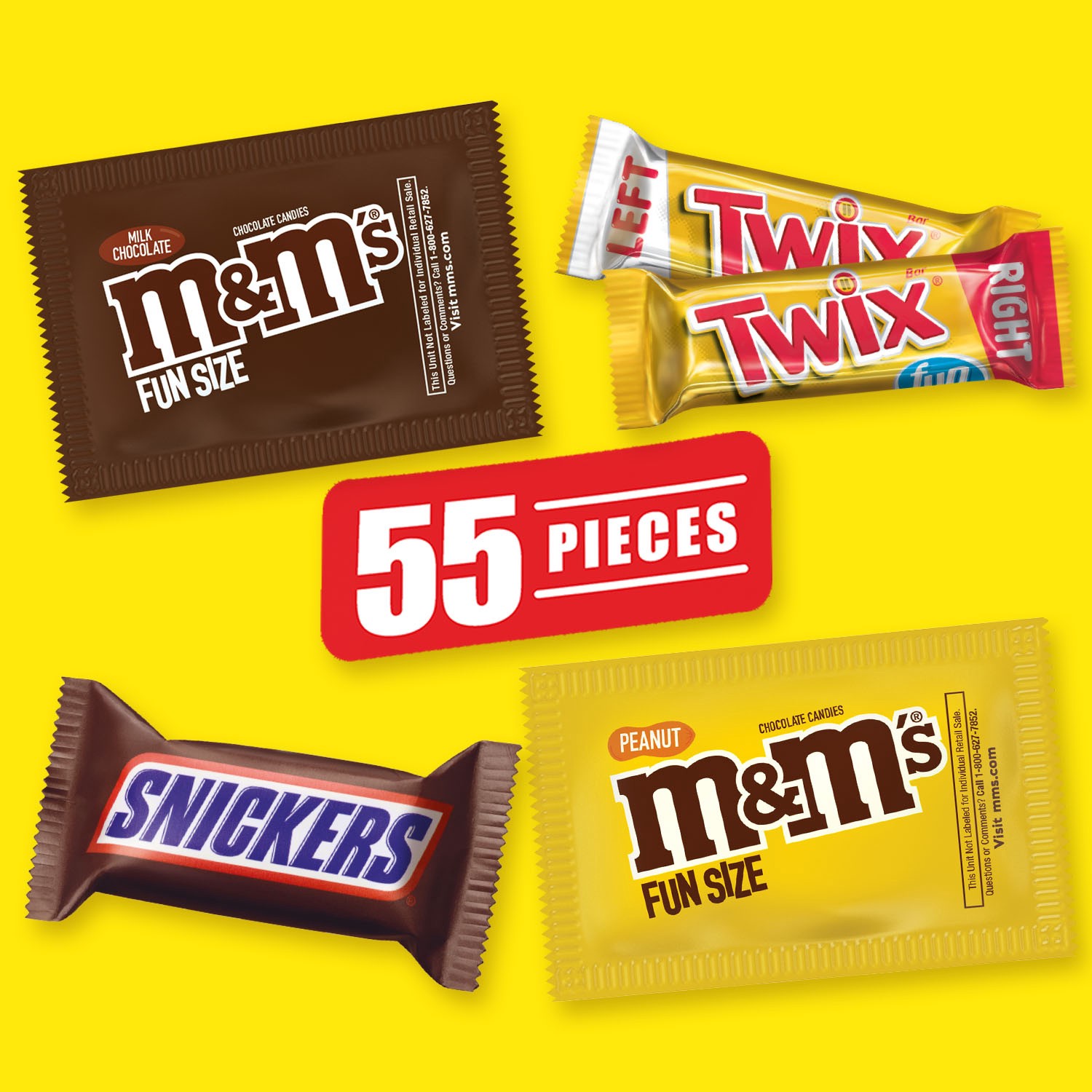 slide 2 of 8, Mixed M&M'S, SNICKERS & TWIX Variety Pack Fun Size Chocolate Candy Bars Assortment, 31.18 oz Bag, 31.18 oz