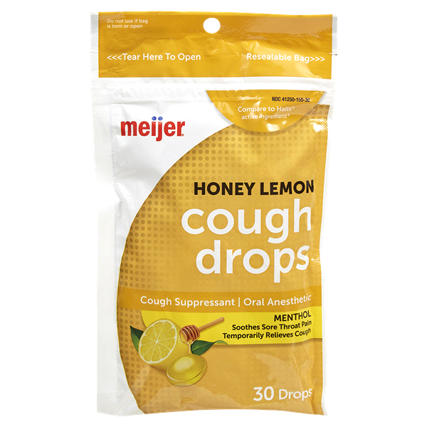 slide 1 of 1, Meijer Honey-Lemon Cough Drops, 30 ct