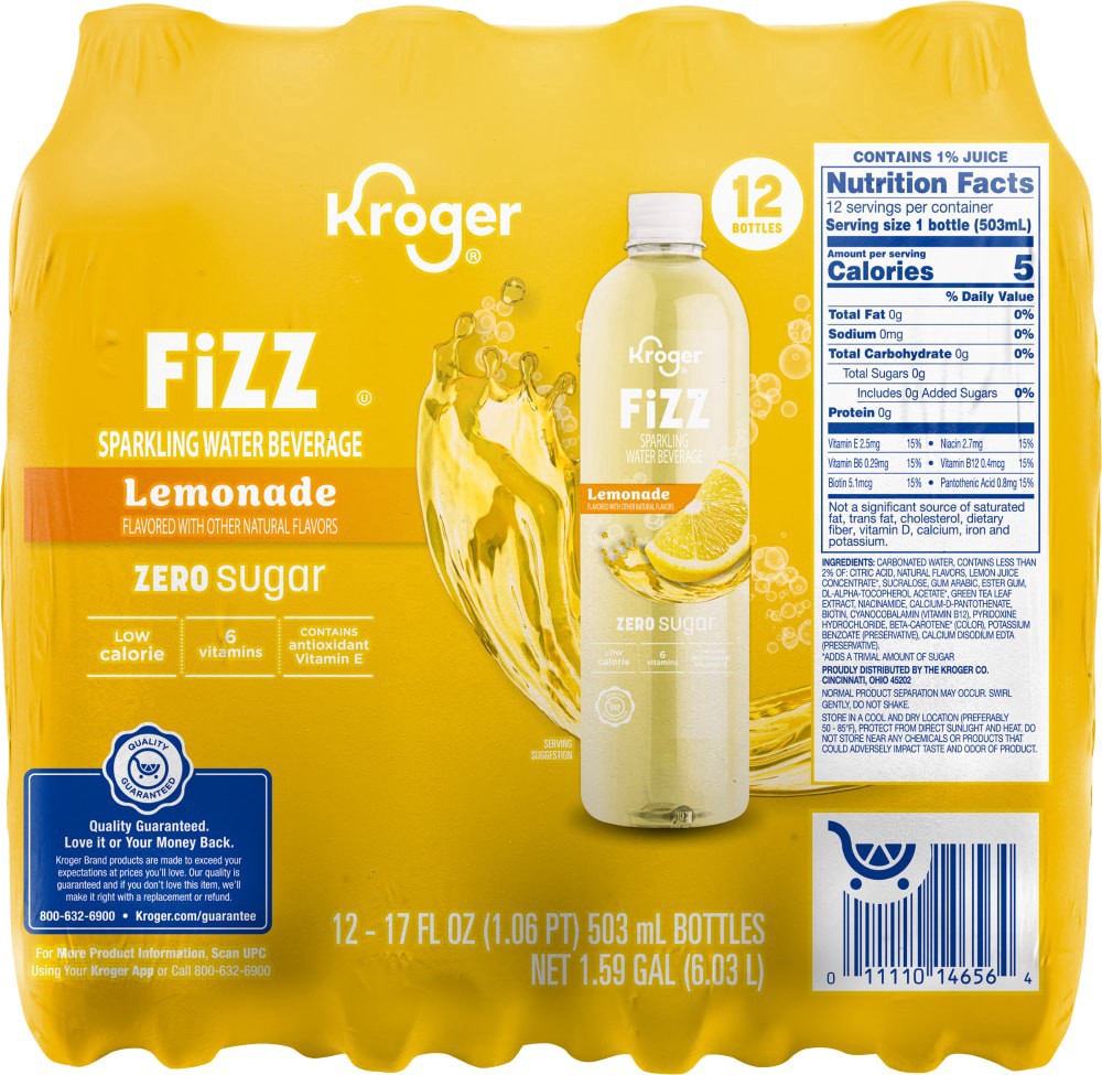 slide 3 of 3, Kroger® Zero Sugar Lemonade Fizz Sparkling Water Bottles, 12 ct; 17 fl oz