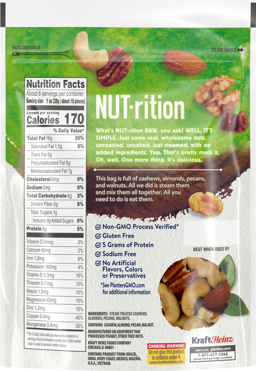 slide 5 of 14, Planters NUT-rition Raw Mixed Nuts, 5.5 oz Resealable Bag, 5.5 oz