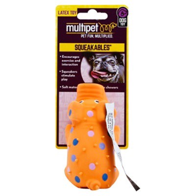 slide 1 of 7, MultiPet Squeakables Latex Polka Dot Pig Dog Toy, 1 ct