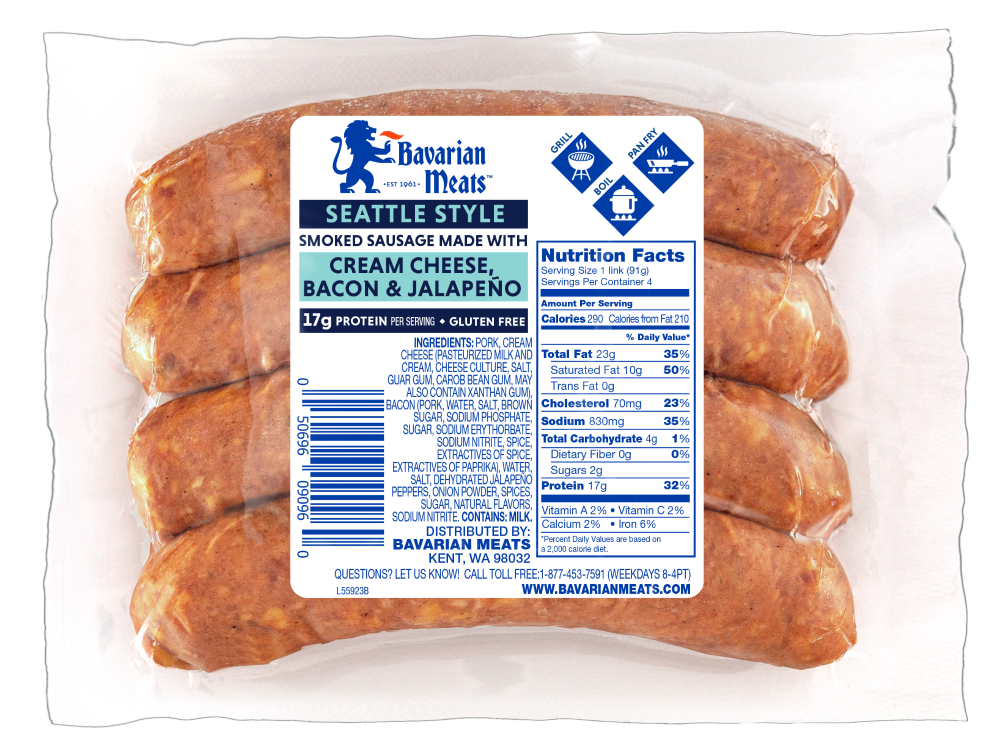 slide 2 of 2, Bavarian Meats Seattle Style Bacon, Jalapeno & Cream Cheese Smoked Sausage, 12.8 oz