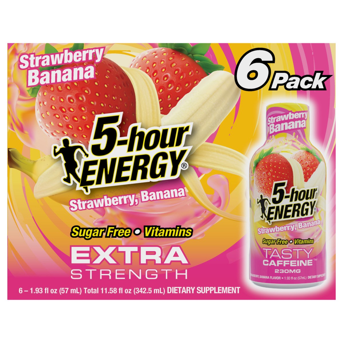 slide 1 of 9, 5-hour ENERGY, Extra Strength, Strawberry Banana, 6 Pack, 1.93 oz., 11.58 fl oz