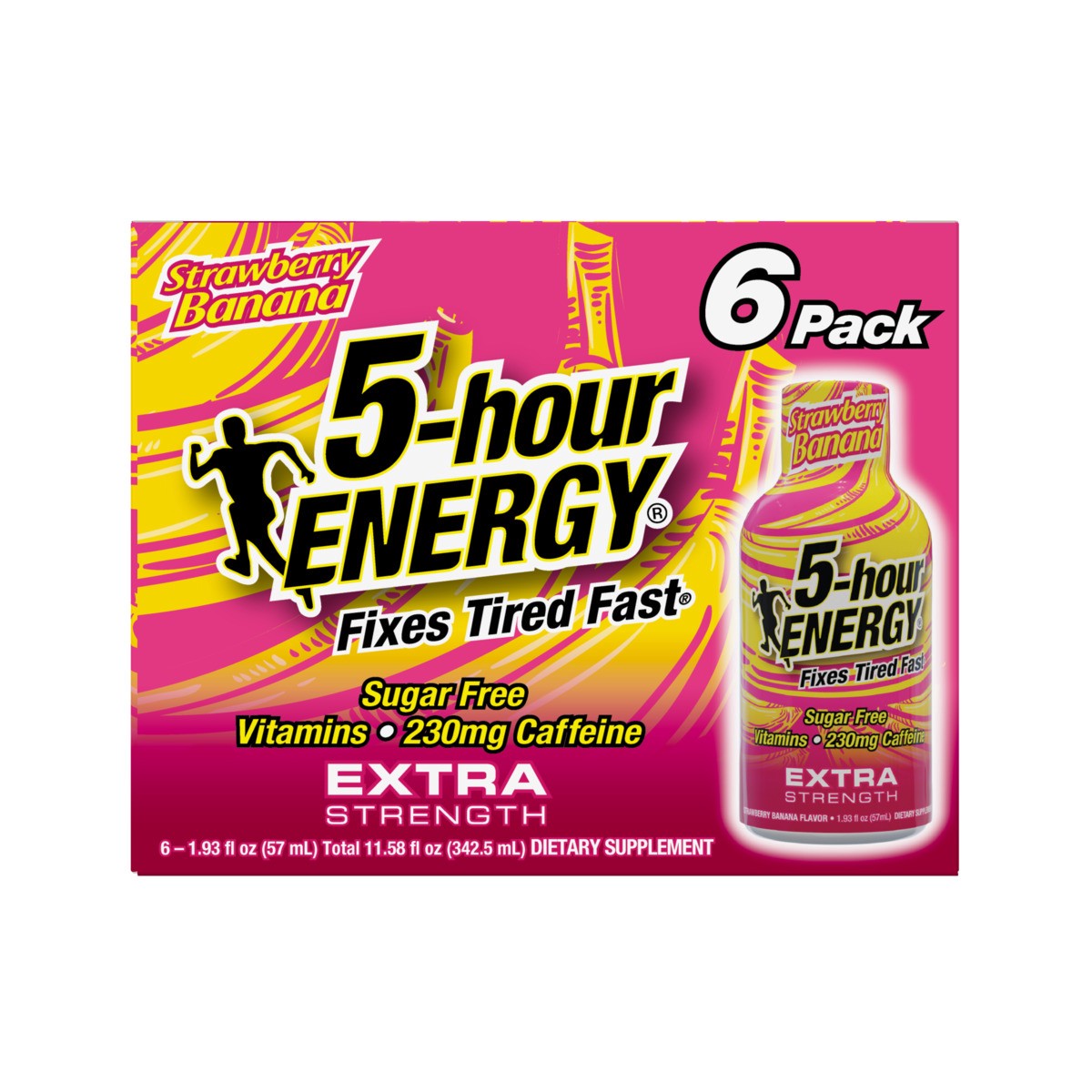 slide 1 of 9, 5-hour ENERGY, Extra Strength, Strawberry Banana, 6 Pack, 1.93 oz., 11.58 fl oz