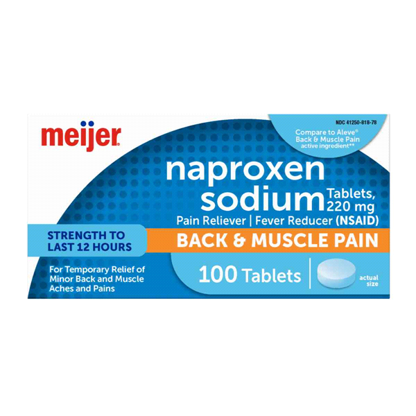 slide 1 of 1, Meijer Back & Muscle Pain Naproxen Sodium Tablets, 220mg, 100 ct