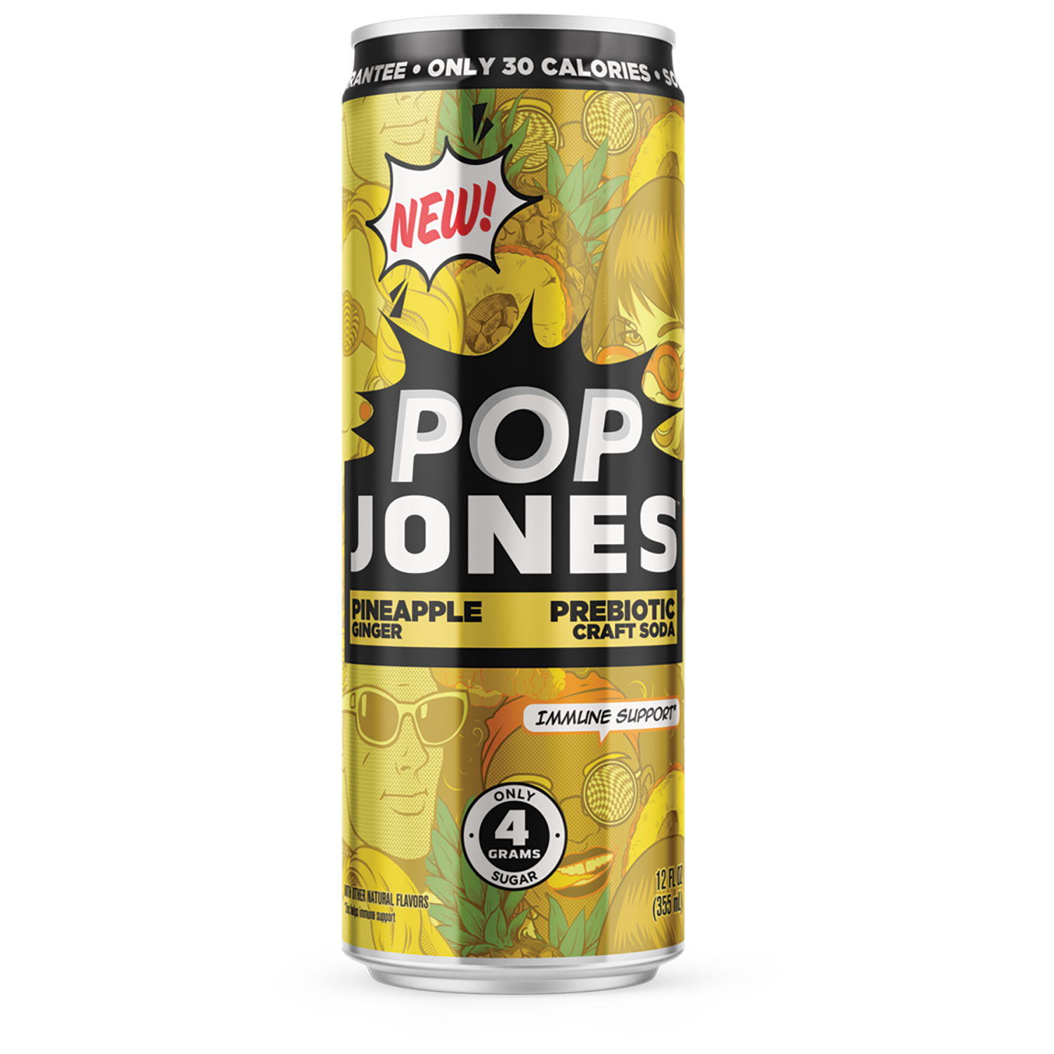 slide 1 of 2, Pop Jones Pineapple Ginger Prebiotic Craft Soda 12 fl oz, 12 fl oz