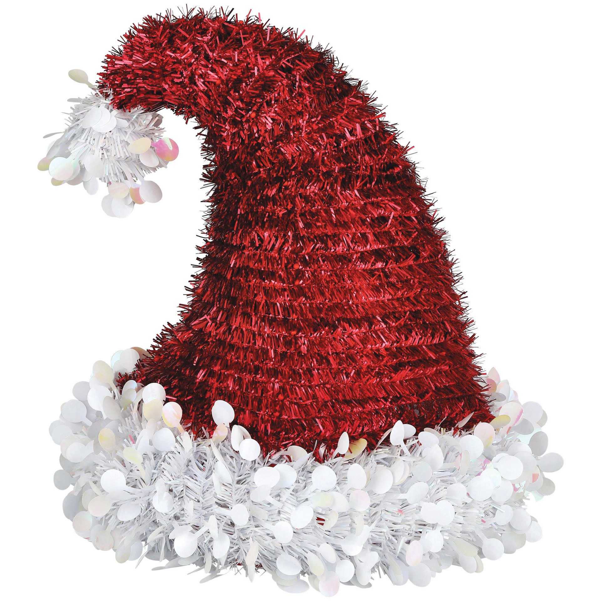 slide 1 of 1, FC Young 3D Tinsel Santa Hat Christmas Tabletop Decor, 11 in
