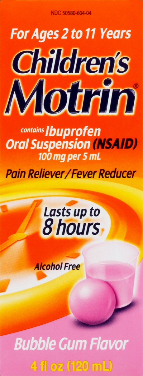slide 6 of 9, Motrin Children's Motrin Pain Reliever/Fever Reducer Liquid - Ibuprofen (NSAID) - Bubble Gum - 4 fl oz, 4 fl oz