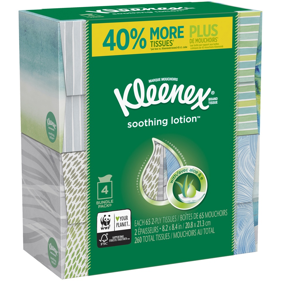 slide 2 of 3, Kleenex Soothing Lotion 3-Ply Facial Tissue - 4pk/60ct, 60 ct