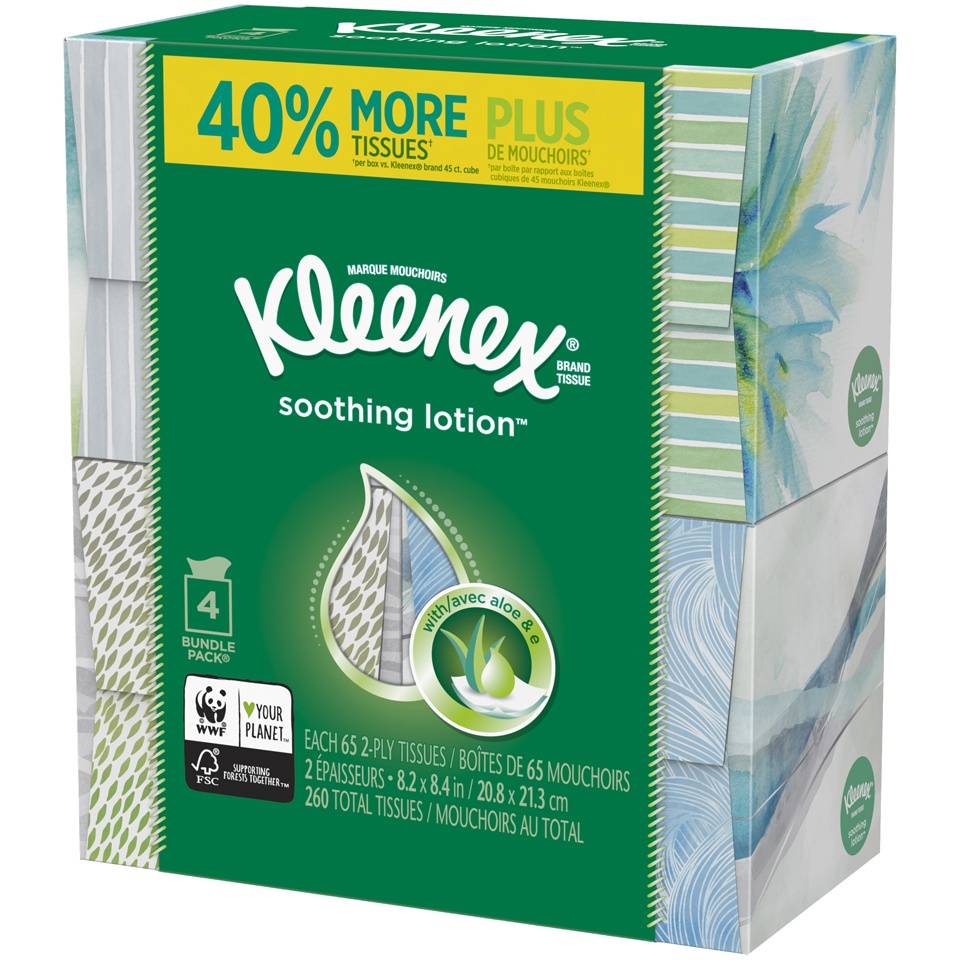 slide 3 of 3, Kleenex Soothing Lotion 3-Ply Facial Tissue - 4pk/60ct, 60 ct