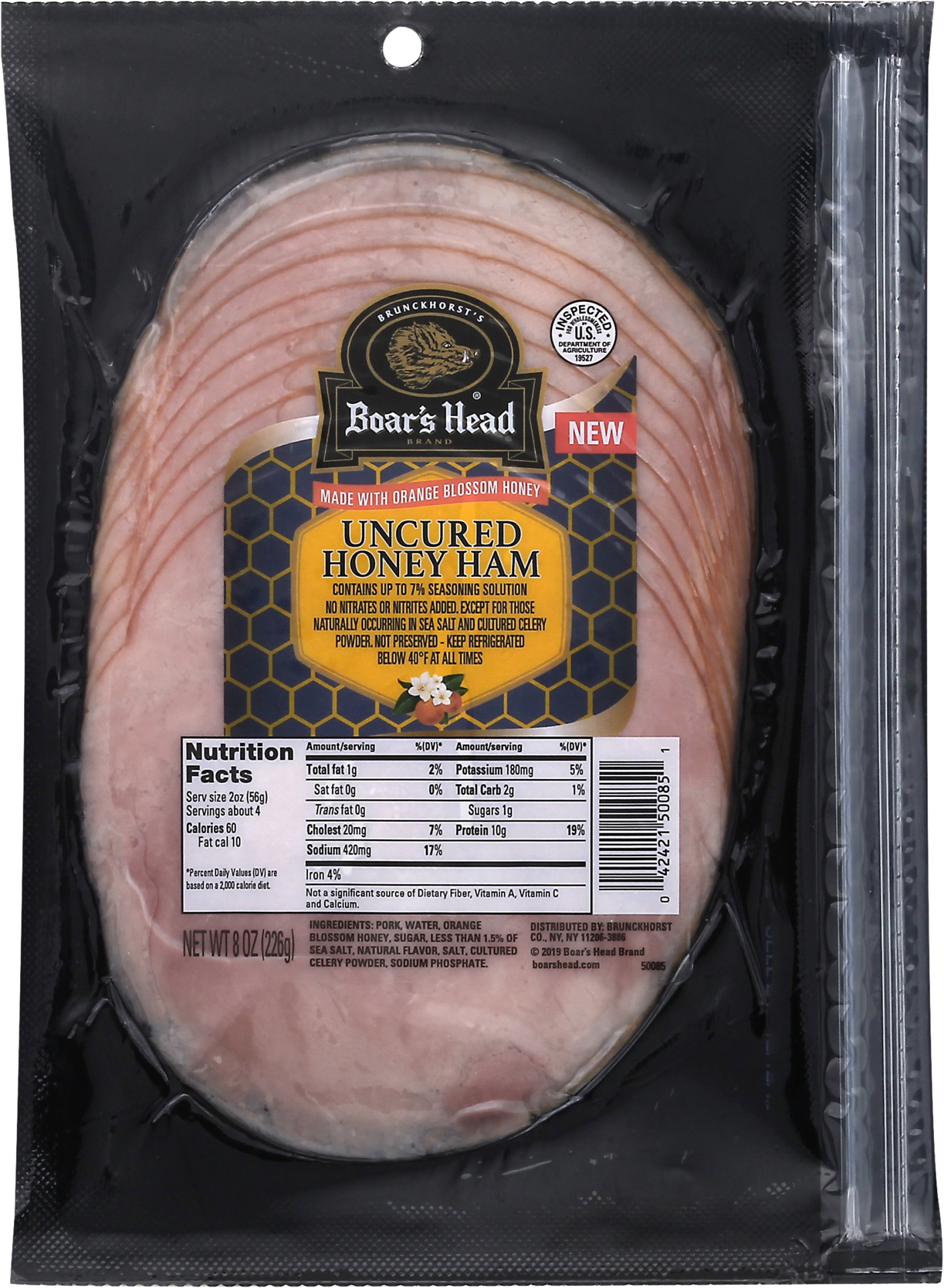 slide 1 of 1, Boars Head Ham, Uncured, Honey, 8 oz