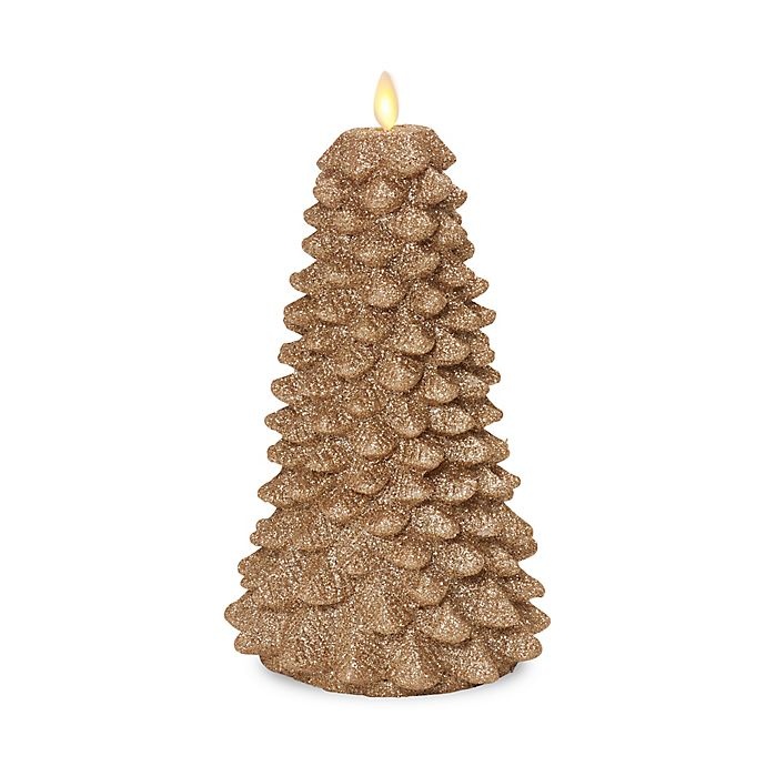 slide 1 of 1, Luminara Real-Flame Effect Christmas Tree Pillar Candle - Champagne Glitter, 1 ct