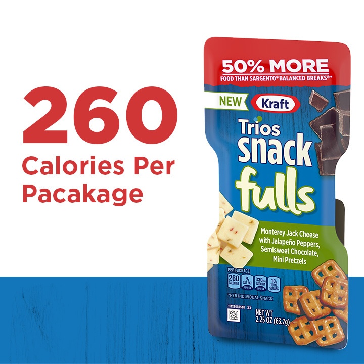 slide 3 of 13, Kraft Trios SnackFulls Pepper Jack Cheese, Mini Pretzels & Chocolate Snack Pack Tray, 2.25 oz