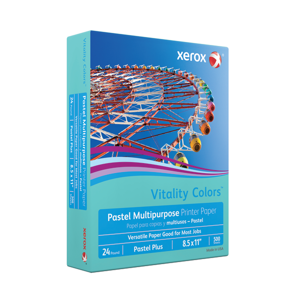 slide 3 of 3, Xerox® Vitality Colors™ Pastel Plus Color Multi-Use Printer & Copy Paper, 1 Ream, Aqua, Letter (8.5"" x 11""), 500 Sheets Per Ream, 24 Lb, 30% Recycled, 500 ct