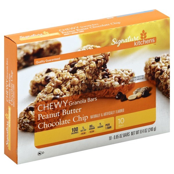 slide 1 of 1, Signature Kitchens Granola Bars Chewy Peanut Butter Chocolate Chip, 10 ct; 0.85 oz