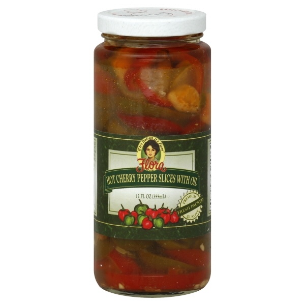 slide 1 of 1, Flora Fine Foods Hot Sliced Cherry Peppers In Oil, 12 oz