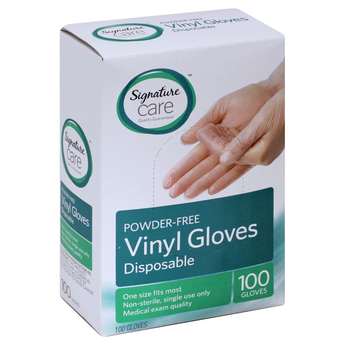 slide 1 of 4, Signature Care S Care Gloves Vinyl One Size, 100 ct