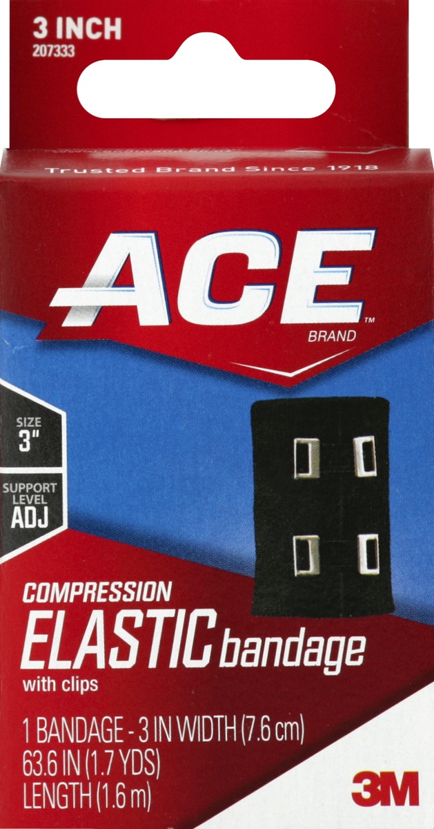slide 2 of 4, ACE Black Compression Bandage with Metal Clips, 3 in