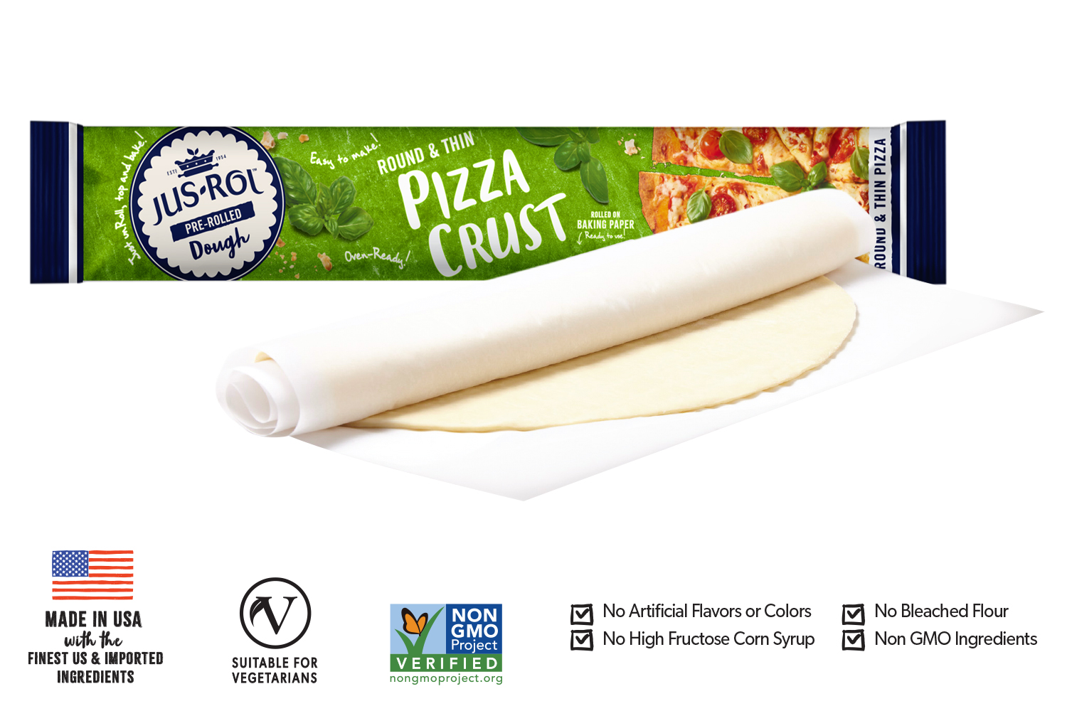 slide 3 of 3, Jus-Rol Round & Thin Pizza Crust Refrigerated Dough 7.8oz, 7.8 oz