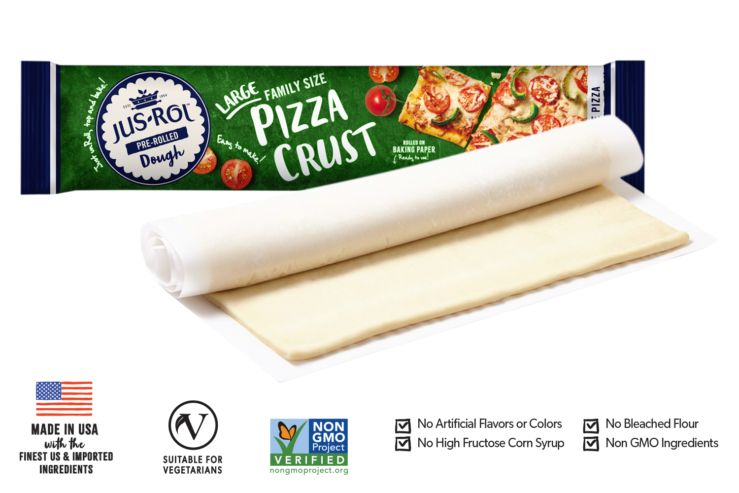 slide 3 of 3, Jus-Rol Family Size Pizza Crust Refrigerated Dough 14.1oz, 14.1 oz