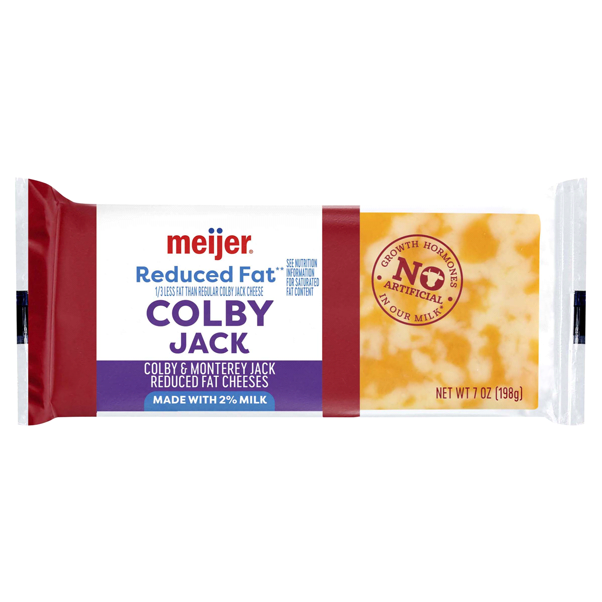 slide 1 of 2, Meijer Chunk Reduced Fat Colby Jack Cheese, 7 oz