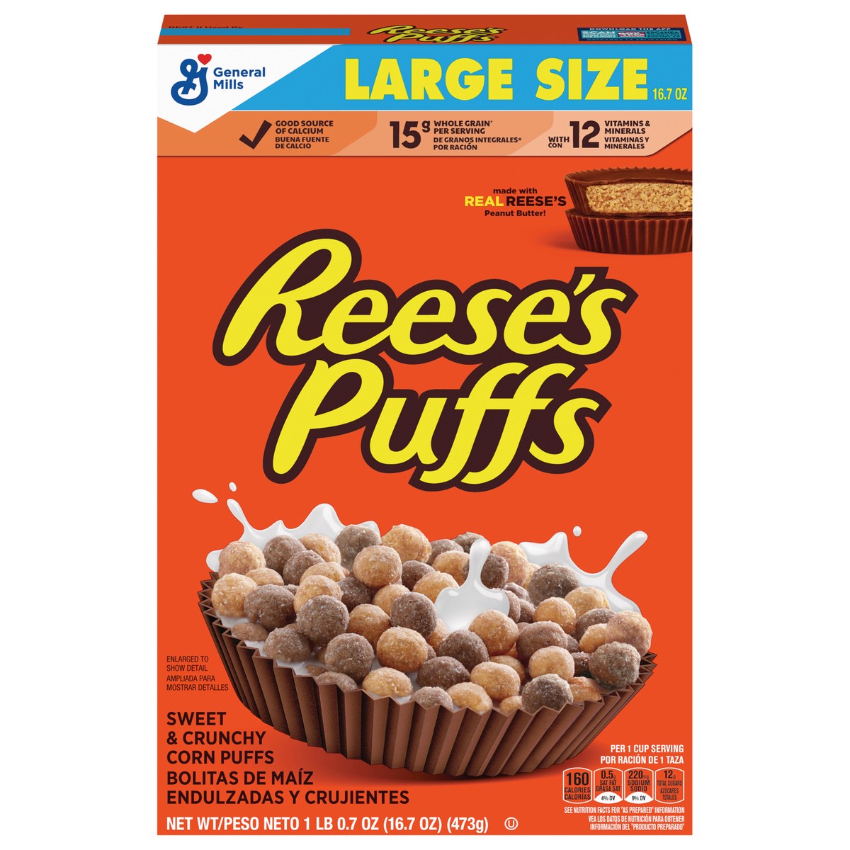 slide 2 of 13, Reese's Puffs, Chocolatey Peanut Butter Cereal, 16.7 OZ Large Size Box, 16.7 oz