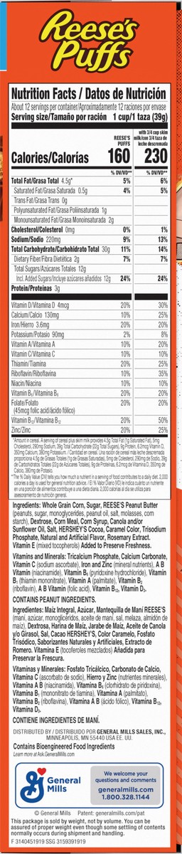 slide 6 of 13, Reese's Puffs, Chocolatey Peanut Butter Cereal, 16.7 OZ Large Size Box, 16.7 oz