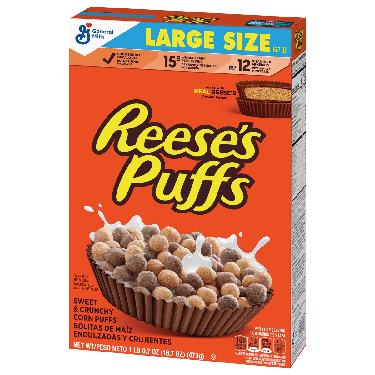 slide 8 of 13, Reese's Puffs, Chocolatey Peanut Butter Cereal, 16.7 OZ Large Size Box, 16.7 oz