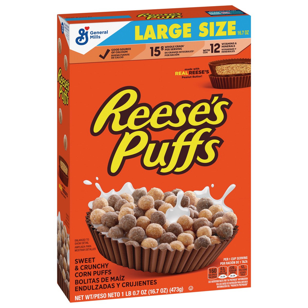 slide 11 of 13, Reese's Puffs, Chocolatey Peanut Butter Cereal, 16.7 OZ Large Size Box, 16.7 oz