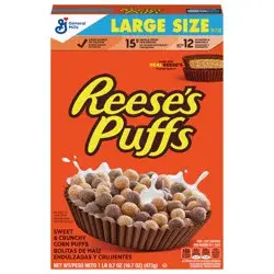 Reese's Puffs, Chocolatey Peanut Butter Cereal, 16.7 OZ Large Size Box