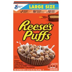 REESE''S PUFFS Breakfast Cereal, Chocolatey Peanut Butter Cereal, Large Size, 16.7 oz