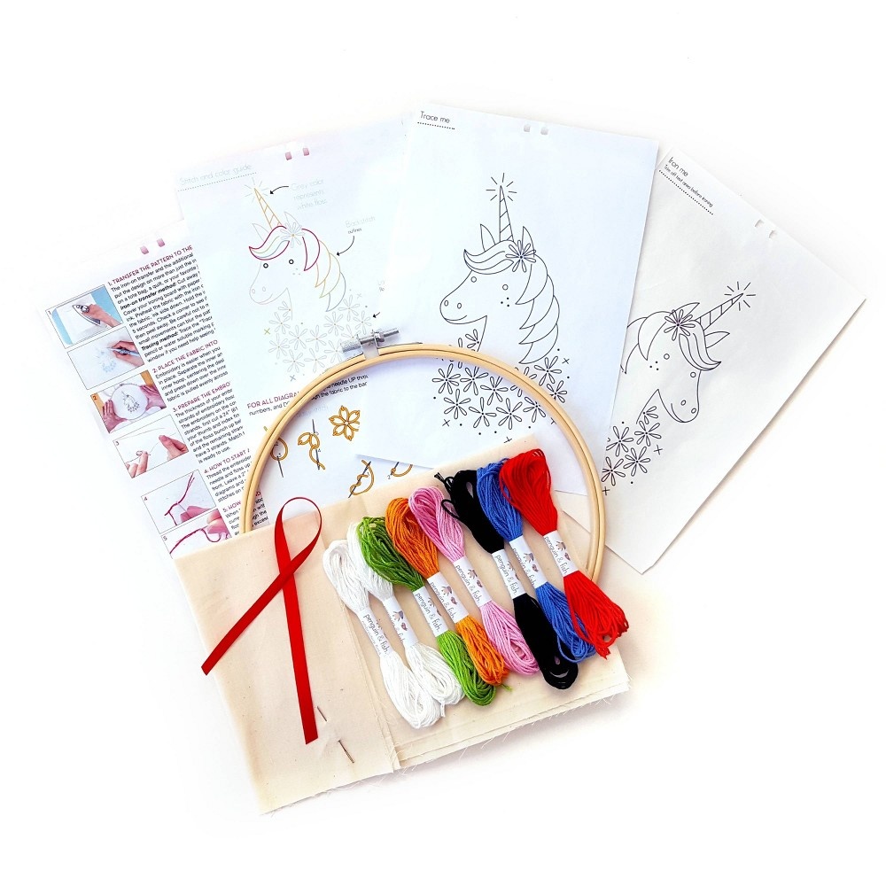 slide 3 of 4, Penguin Brand & Fish Unicorn Embroidery Wall Art Kit, 1 ct