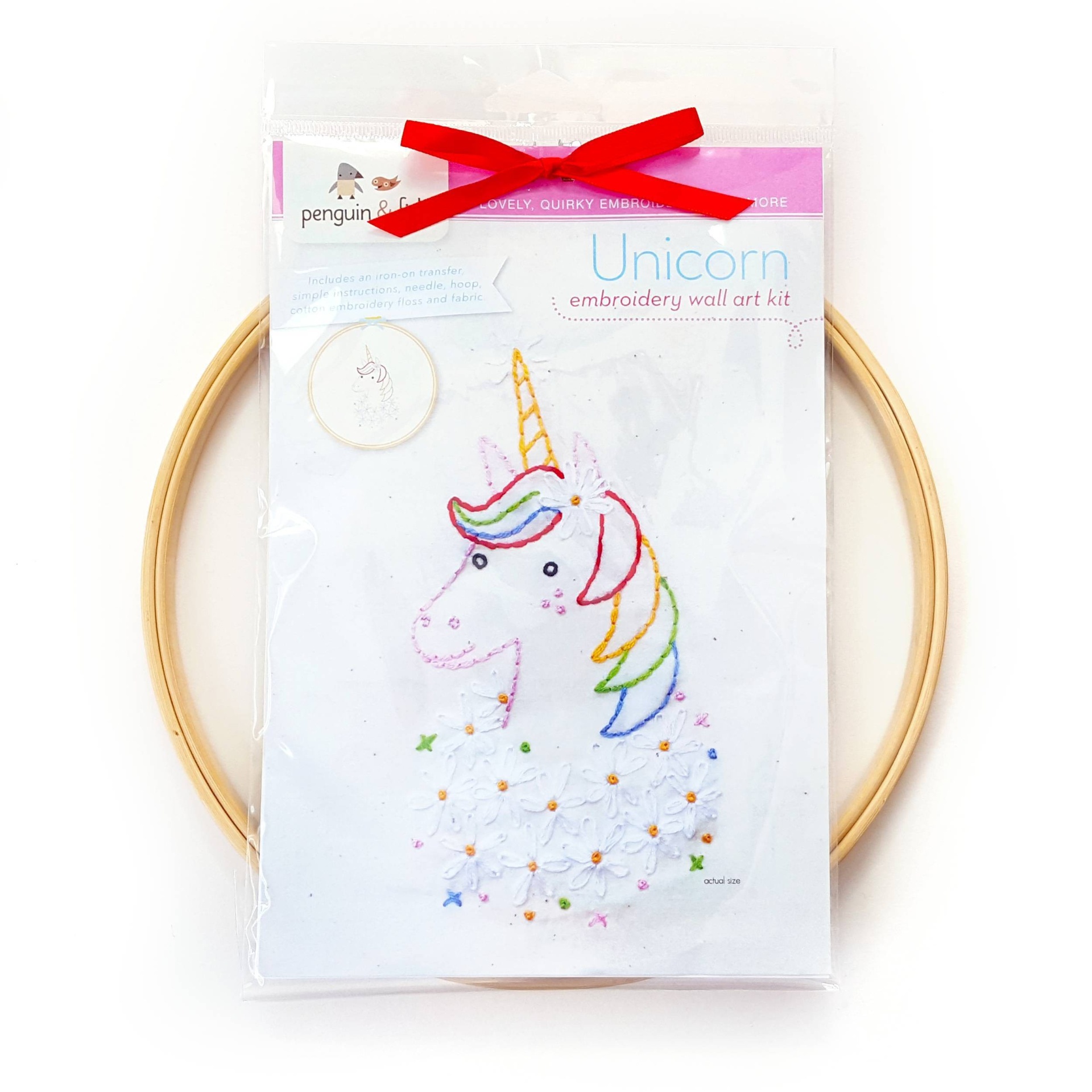 slide 1 of 4, Penguin Brand & Fish Unicorn Embroidery Wall Art Kit, 1 ct