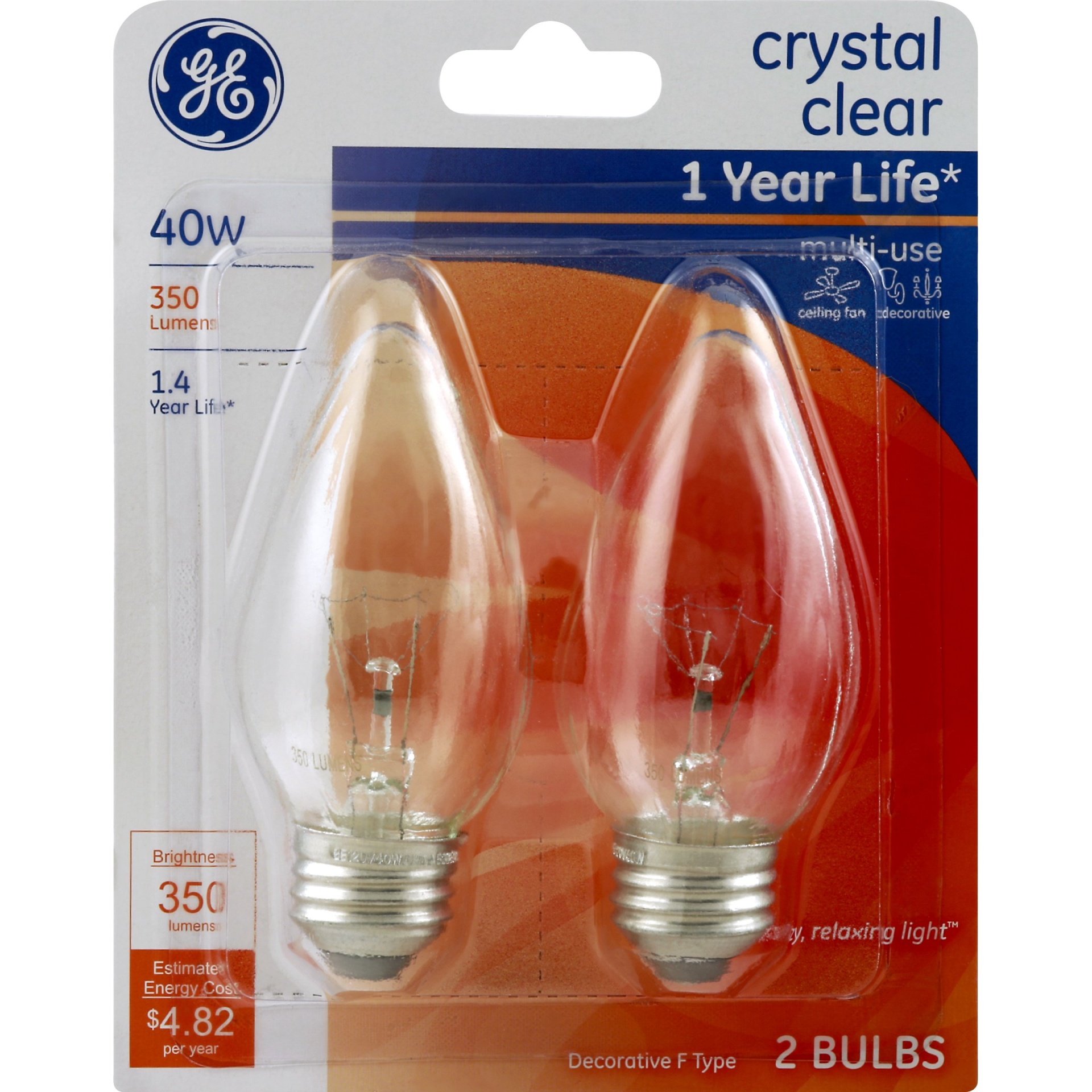 GE 40 Watt Blunt Tip, Medium Base, Multi Use, Decorative, Clear Bulb