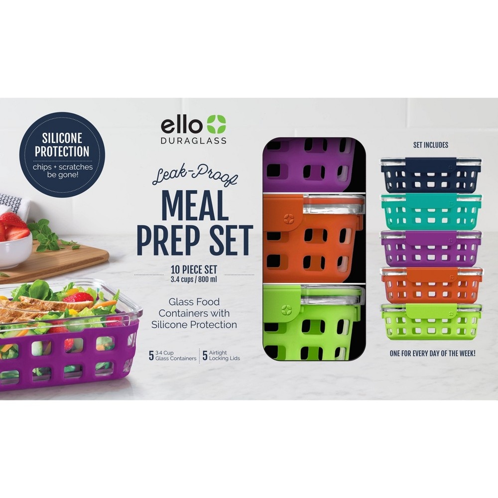 Ello, 10-piece Glass Meal Prep Food Storage Container Set