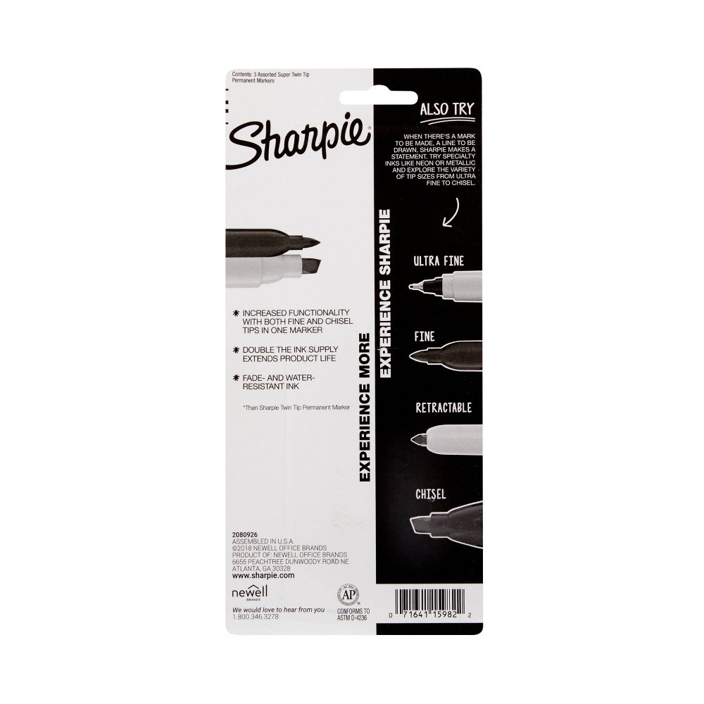 slide 2 of 2, Sharpie Super Twin Tip Permanent Markers Black/Blue/Red, 3 ct