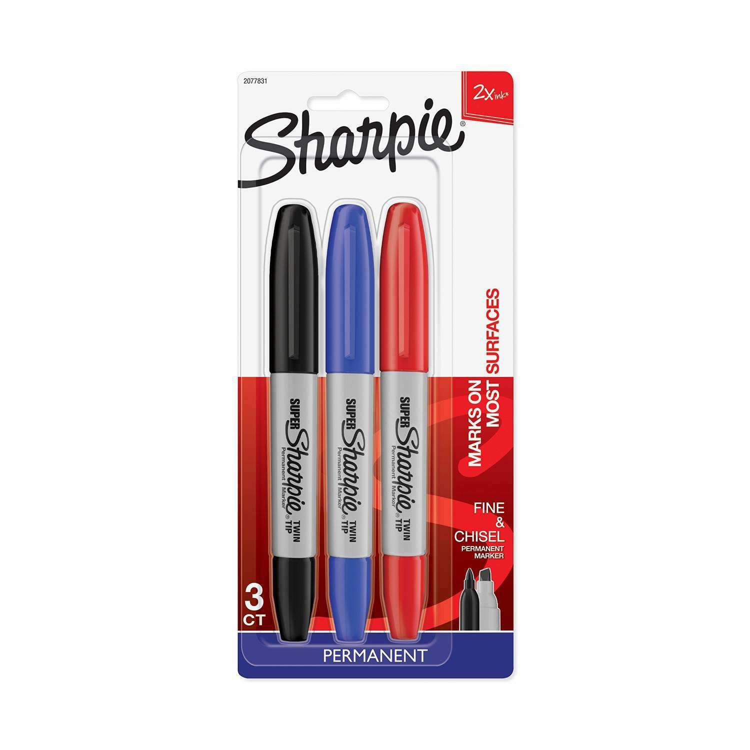 slide 1 of 2, Sharpie Super Twin Tip Permanent Markers Black/Blue/Red, 3 ct