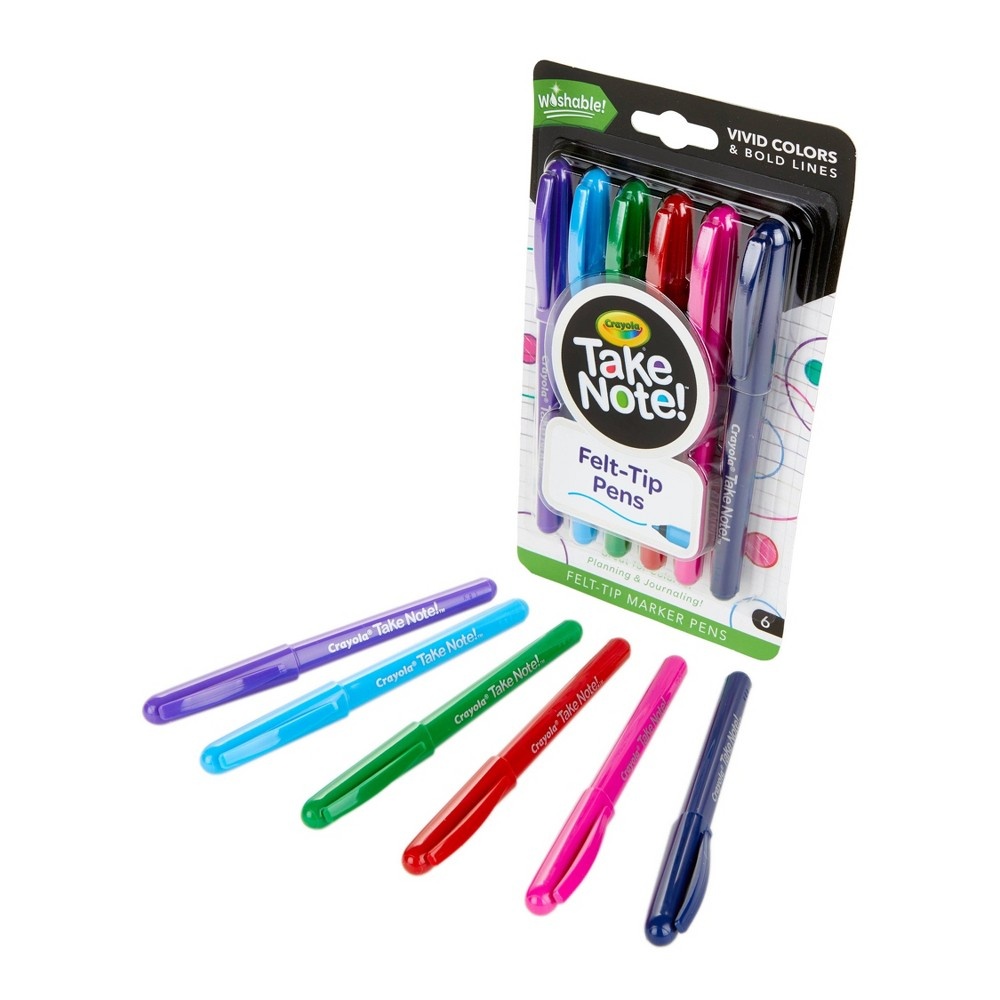 slide 4 of 4, Crayola Take Note Washable Felt Tip Pens - Assorted Colors, 6 ct