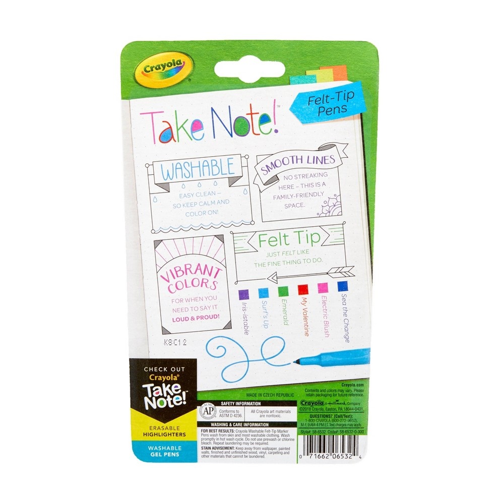 slide 2 of 4, Crayola Take Note Washable Felt Tip Pens - Assorted Colors, 6 ct