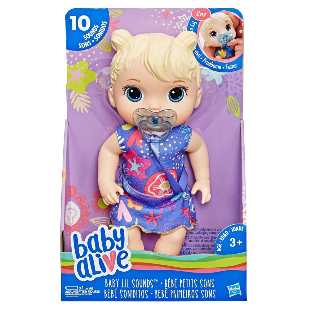 slide 2 of 8, Baby Alive Baby Lil Sounds: Interactive Baby Doll - Blue Dress, 1 ct