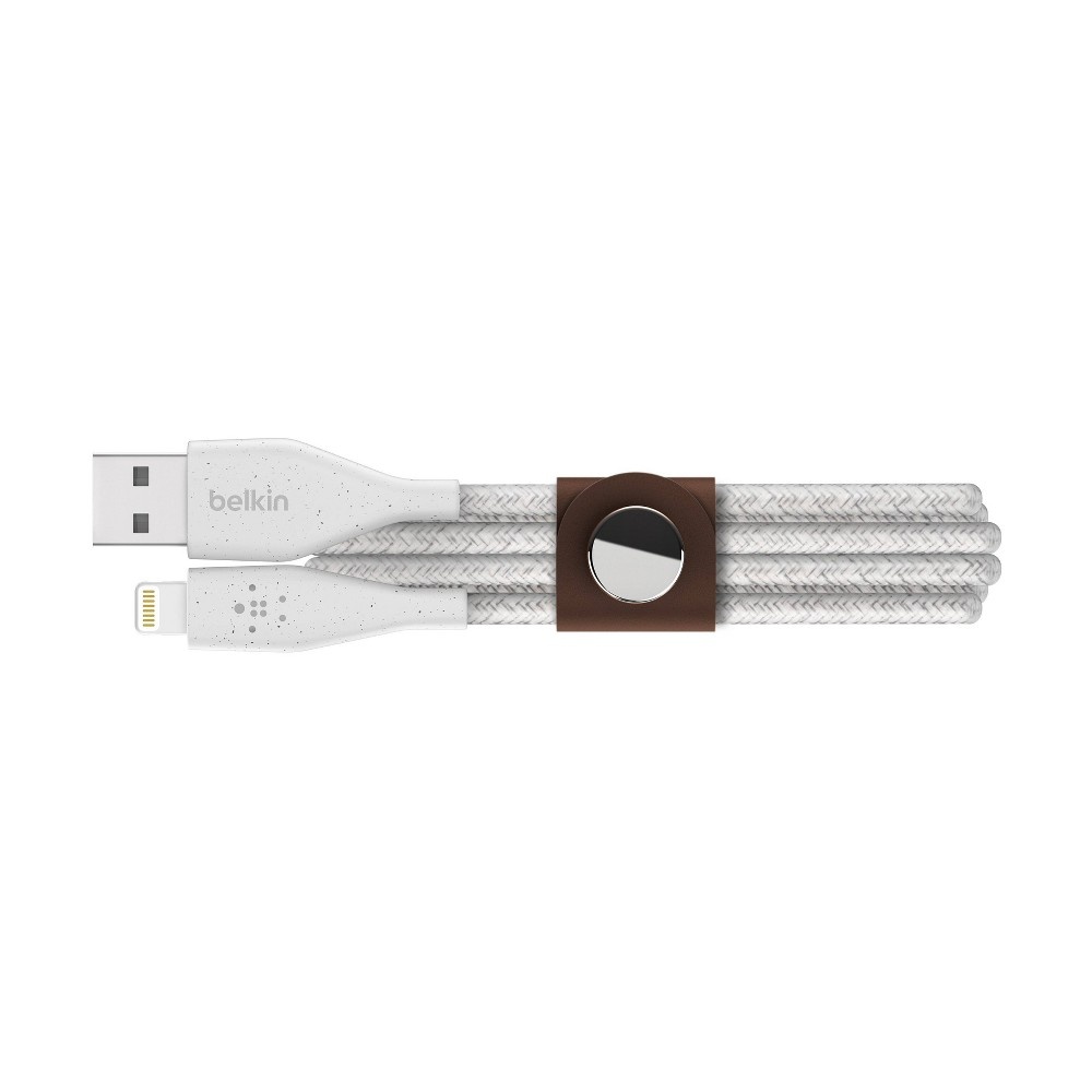 slide 2 of 3, Belkin DuraTek Plus Lightning to USB-A Cable with Strap - White, 4 ft