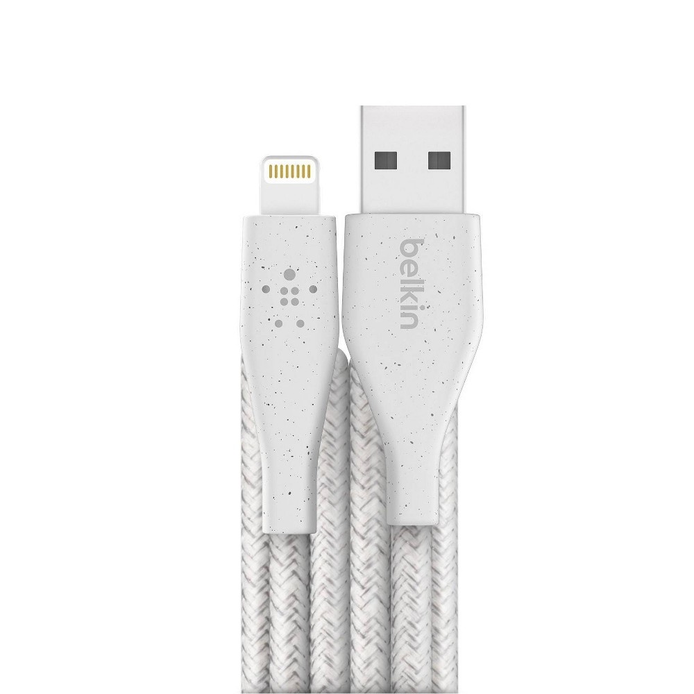 slide 3 of 3, Belkin DuraTek Plus Lightning to USB-A Cable with Strap - White, 4 ft