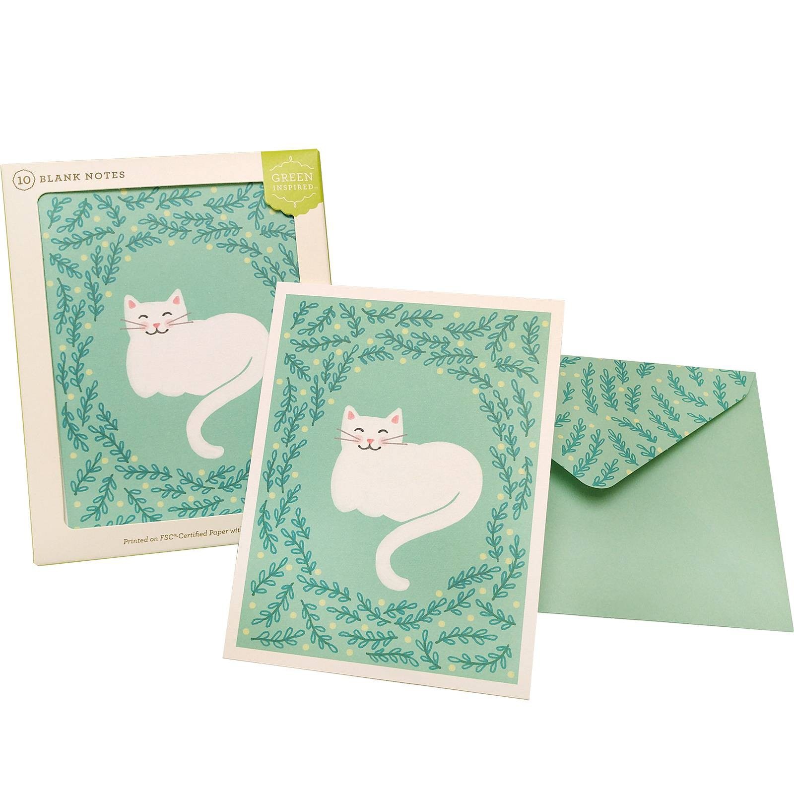 slide 1 of 3, Green Inspired Happy Cat Blank Cards, 10 ct