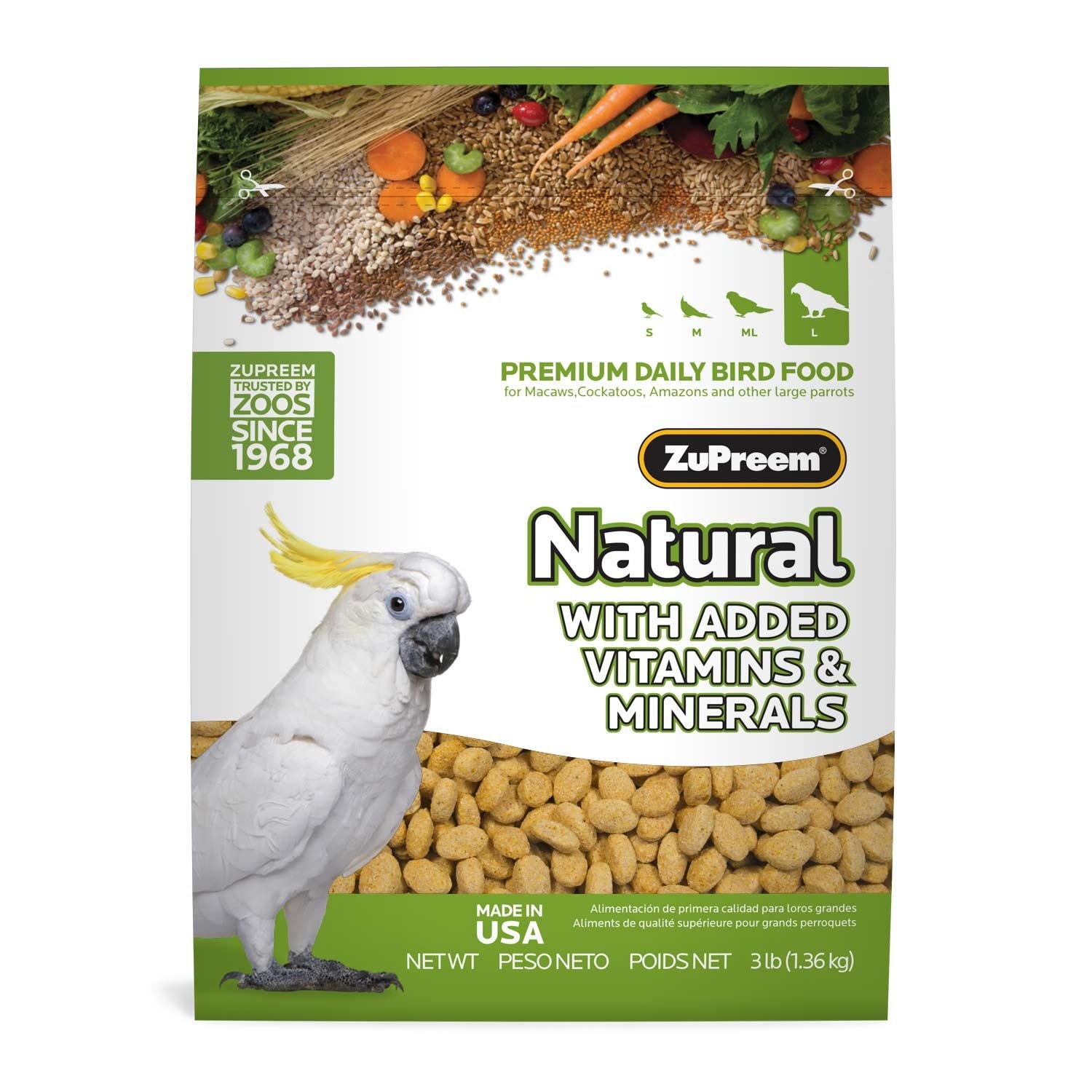 slide 1 of 1, ZuPreem Classic Avianmaintenance Natural Bird Diet for Large Parrots, 3 lb