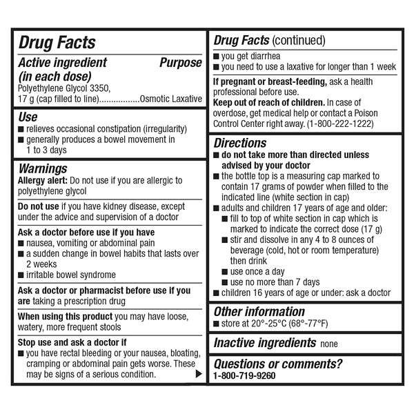 slide 16 of 25, Meijer Polyethylene Glycol 3350, Powder For Solution, Osmotic Laxative, 17.9 oz