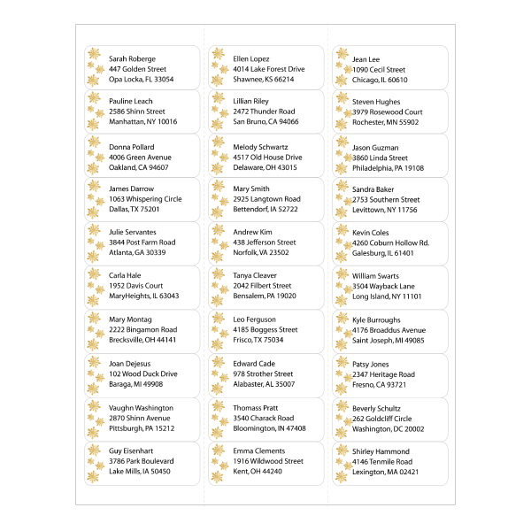slide 2 of 3, Geo Studios Holiday-Themed Mailing Labels, Rounded Corners, 1"" X 2-11/16"", Gold Snowflake, Pack Of 90 Labels, 90 ct